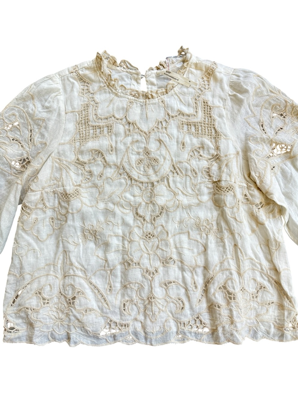 NWT Anthropologie Lainie Long Sleeve Lace Cutwork Blouse Ivory XL - Picture 13 of 16